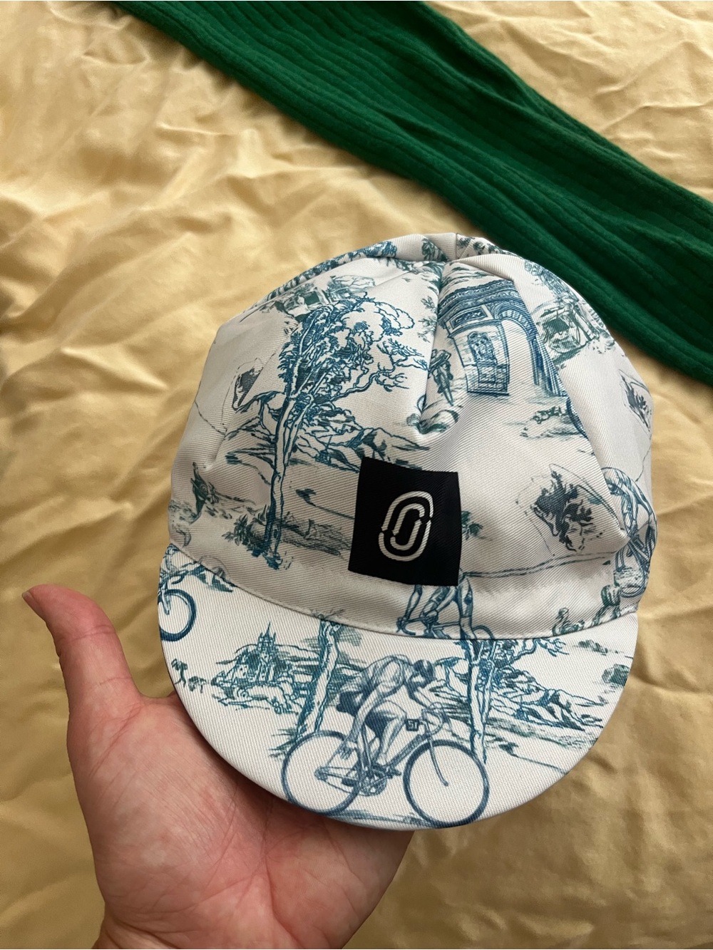 Cycling Print Five-Panel Cap - White & Blue